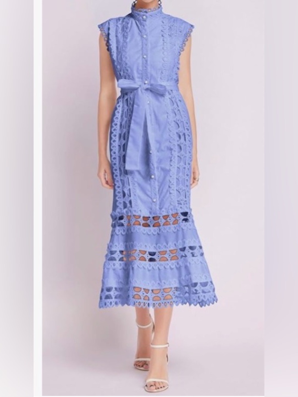 LAI MENG FIVE CATS Women's Sleeveless Hollow Out Lace Midi Dress Sz M